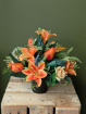 Artificial Grave Pots | Funeral Flowers | Orange Artificial flower Grave pot