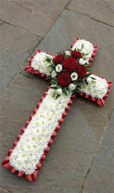 Funeral crosses | Funeral Flowers | Red and white Massed Cross