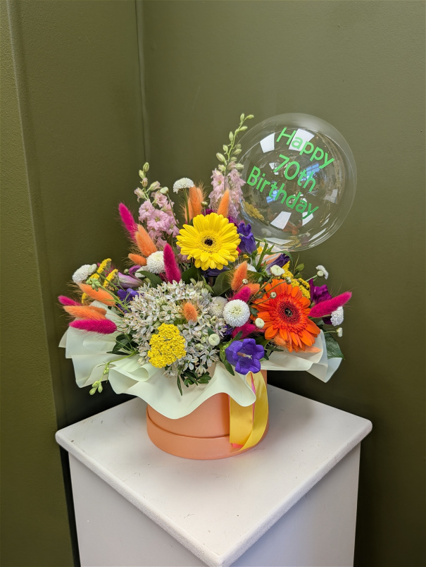 Fresh Flowers | Hat Boxes | Floral Hat Box with balloon