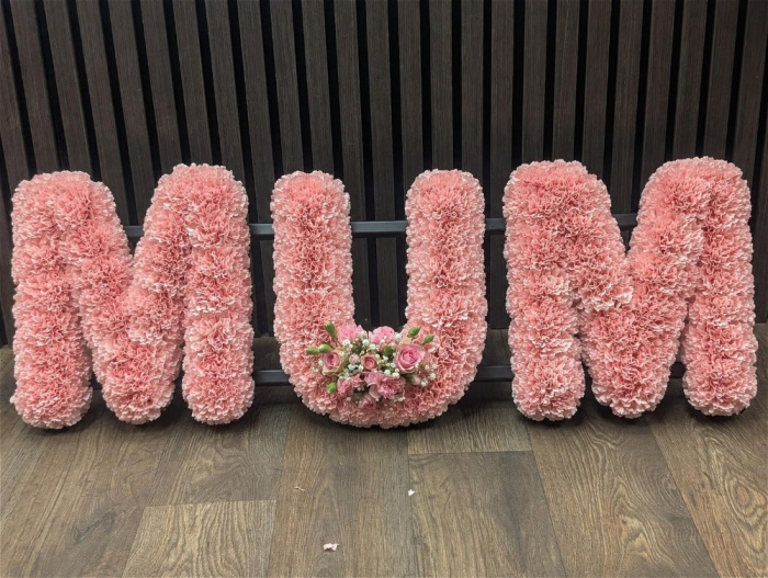 Funeral Flowers | Letter Tributes | Pink carnation MUM tribute