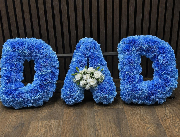 Funeral Flowers | Letter Tributes | Dad blue carnation letter tribute