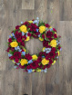 Funeral Flowers | Funeral Wreaths | Burgandy, yellow and blue wreath