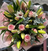 Bouquets | Mother's Day | Lilies, Roses & Greenery Aqua Bag