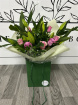 Bouquets | Mother's Day | Lilies, Roses & Greenery Aqua Bag