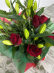 Bouquets | Mother's Day | Valentine's Day | Lilies, Roses & Greenery Aqua Bag