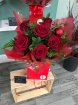 Bouquets | Valentine's Day | Long Stem Red Roses & Greenery Aqua