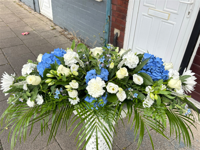 Casket Sprays | Blue & White Casket Spray