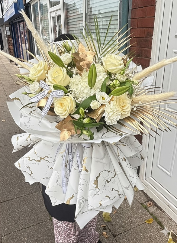 Anniversary Bouquets | Bespoke Bouquets | Princess Bouquets | Neutral & Gold Princess Bouquet