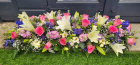 Funeral Casket Sprays | Mixed Pinks, Blues/Purple and White Coffin Spray