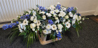 Funeral Casket Sprays | Funeral Flowers Selection | Blue & White Seasonal Casket Spray