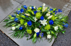 Funeral Casket Sprays | Funeral Flowers Selection | Blue Roses and White Lillies Casket Spray