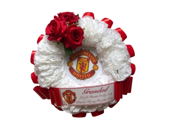 SPORTS WREATH | Manchester United Fan Silk Flower Wreath – Custom Memorial Tribute