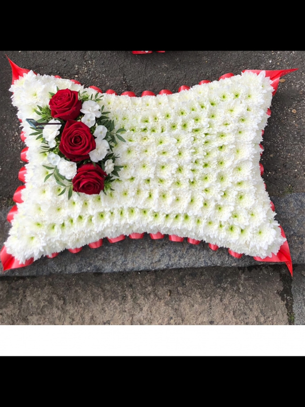 Funeral and Sympathy - 3 days notice required | Pillow based red & white