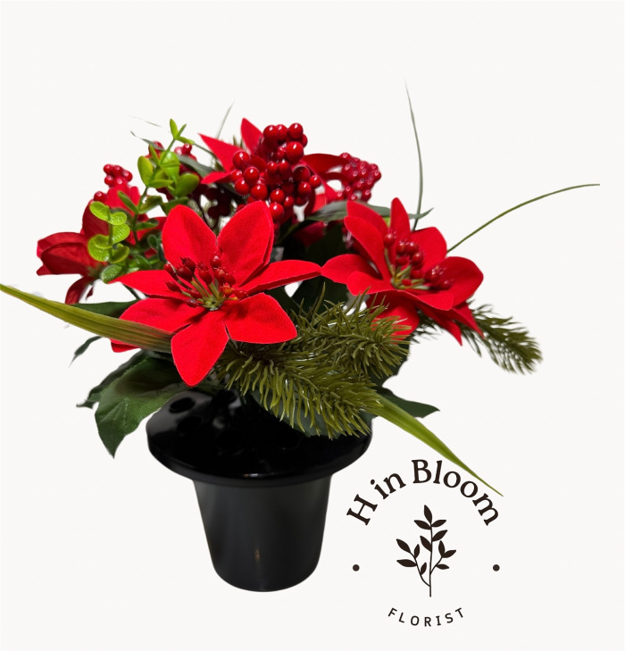 Christmas | Christmas Grave Pot – Classic Red Poinsettia Mix