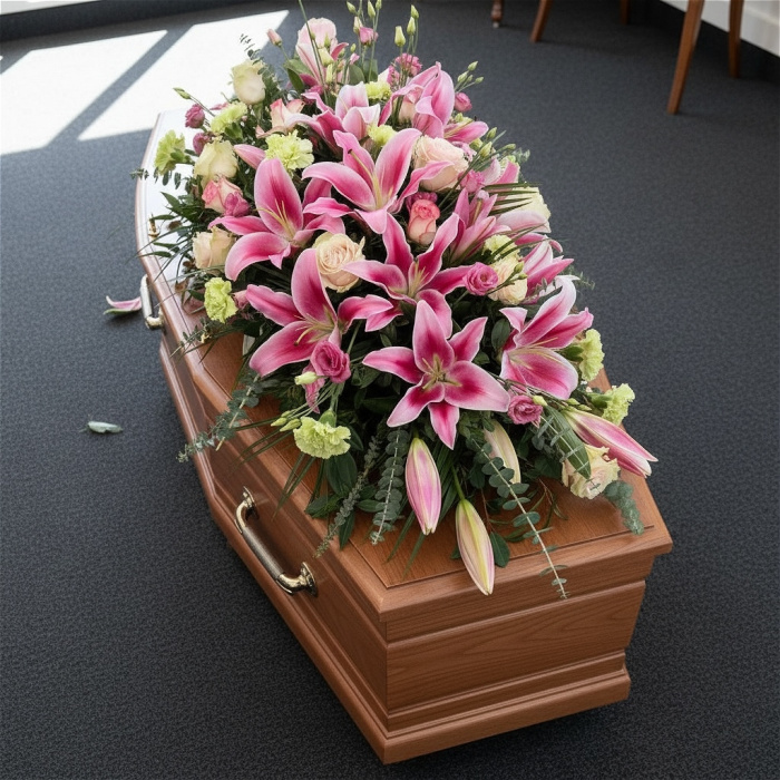 Funeral Flowers | Rose & Lily Casket Spray