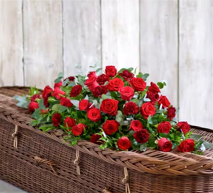 Funeral Flowers | Scarlet Red Casket  Spray