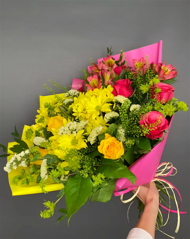 Bouquets | Valentine's Flowers | Sunny Yellow & Pink Meadow Bouquet