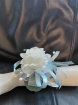 Debs Corsage | Gifts | Artificial White Rose Debs Wrist Corsage with Silver Bling & Baby Blue Ribbon