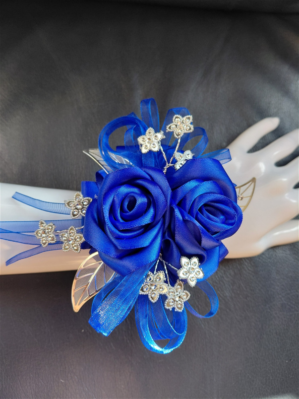 Debs Corsage | Gifts | Artificial Blue Rose & Silver Debs Wrist Corsage