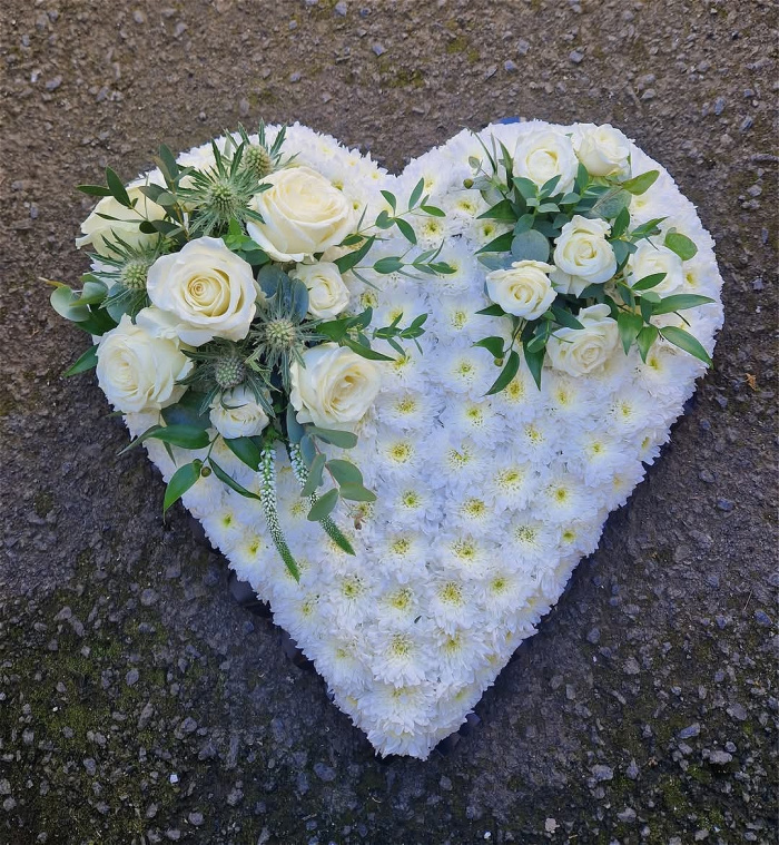 Funeral Flowers | White based heart.