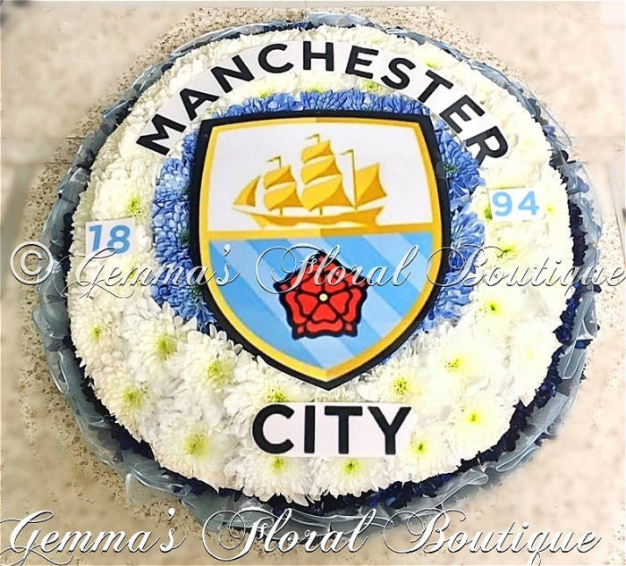 Football Funeral Flowers | Funeral Flowers | Manchester City Badge Funeral tribute