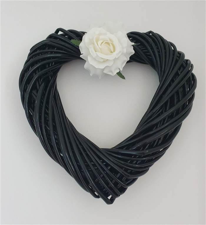 Artificial Flower Wreaths | Black Heart with White Rose