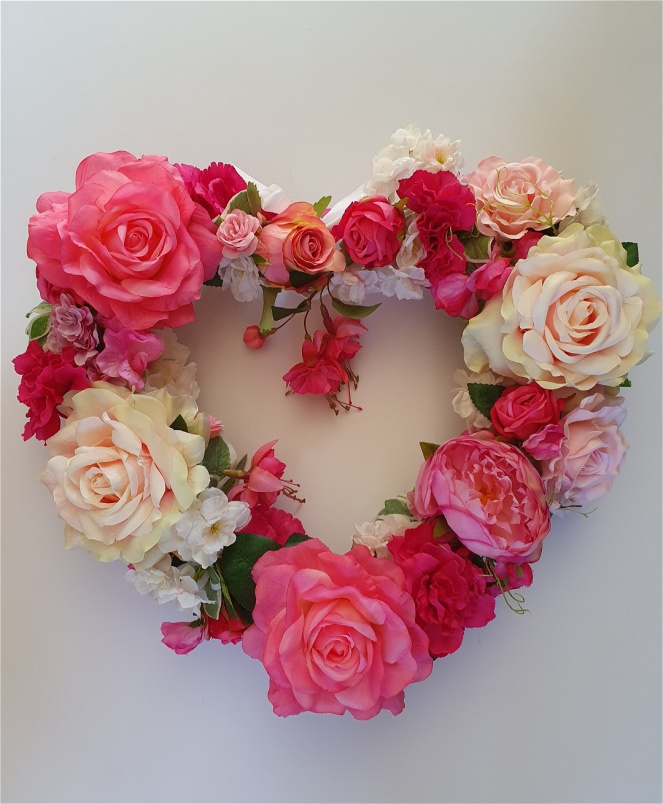 Artificial Flower Wreaths | Pretty Pink Floral Heart Wreath