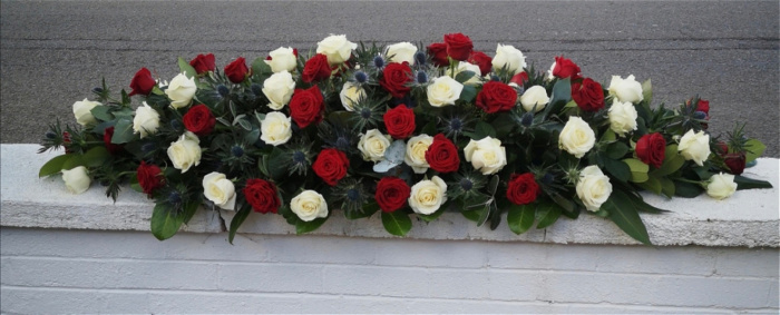 Sprays & Sheaves | View All Funeral Flowers | Red & White Rose Spray