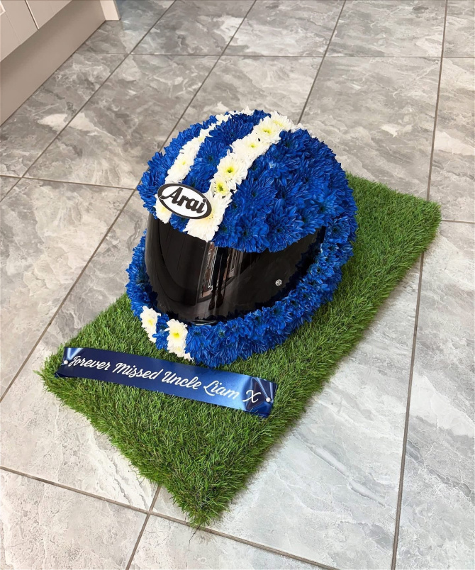 Funeral & Sympathy | Motorbike helmet floral tribute
