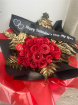 Valentines 2026 | Red Roses With Gold Leather Leaf