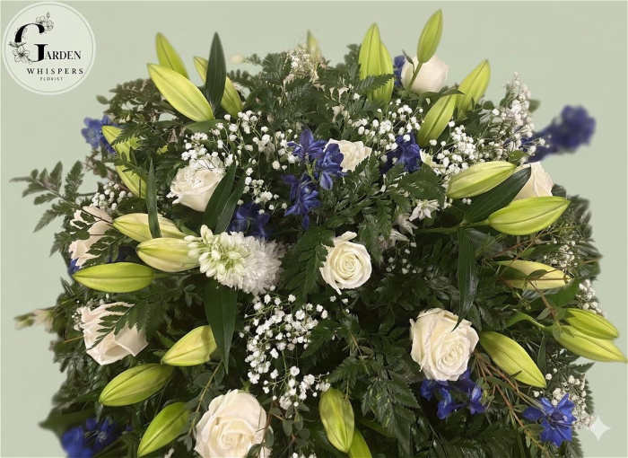 Funeral & Sympathy Flowers | Rose and lilly funeral coffin spray