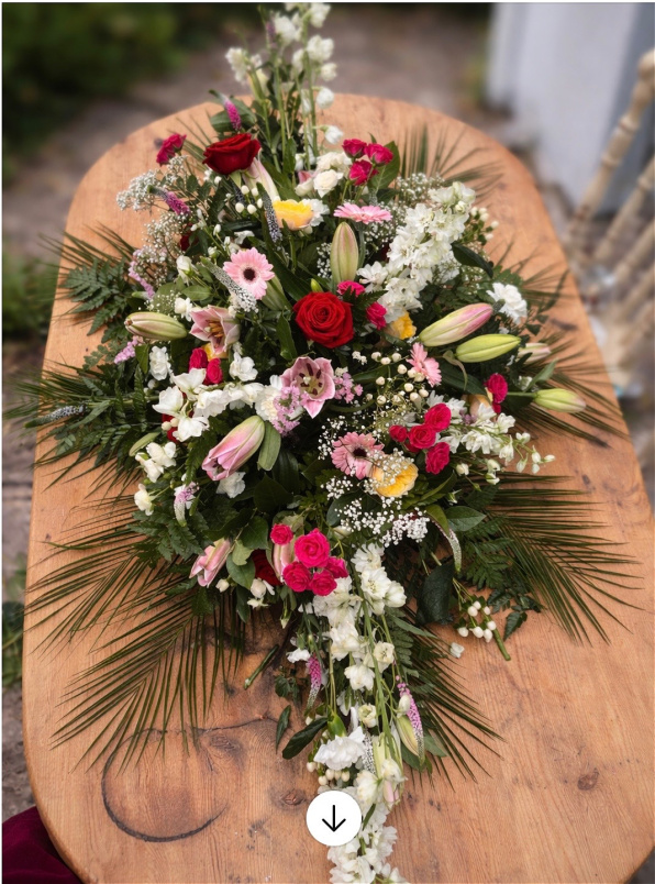 Funeral & Sympathy Flowers | Rose and lilly funeral coffin spray