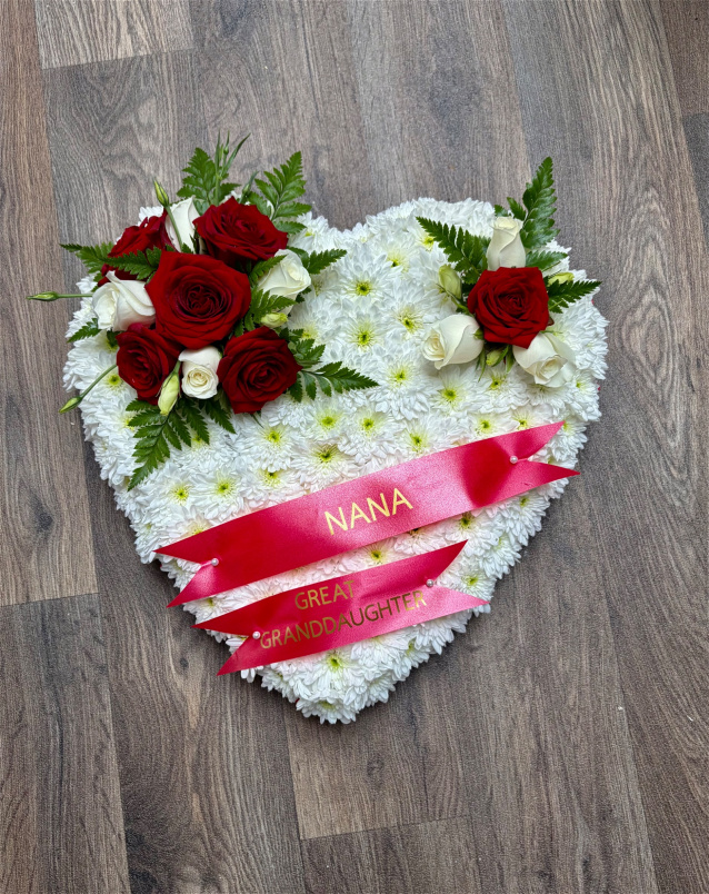 Funeral Flowers | Red & White Rose Traditional Heart