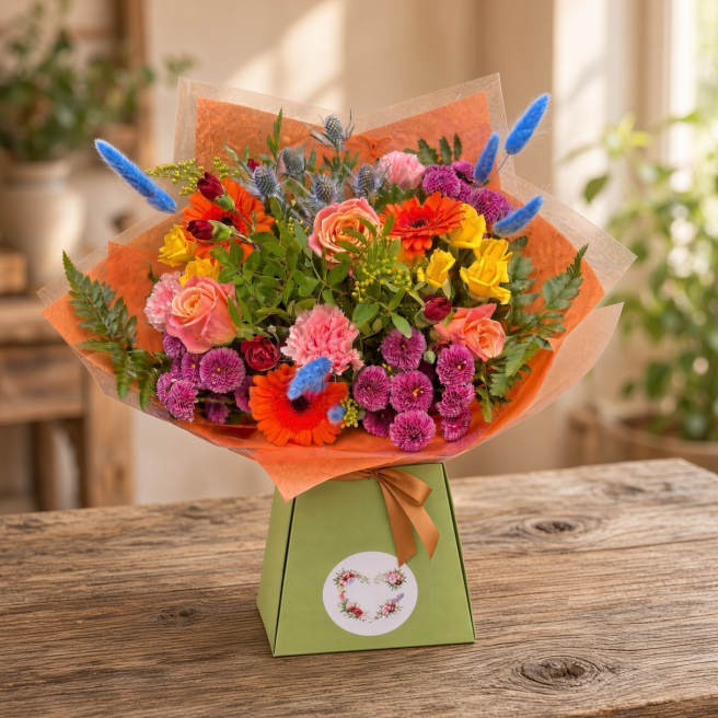 Hand-tied mixed bouquet for same-day flower delivery in Market Harborough from Love in Bloom