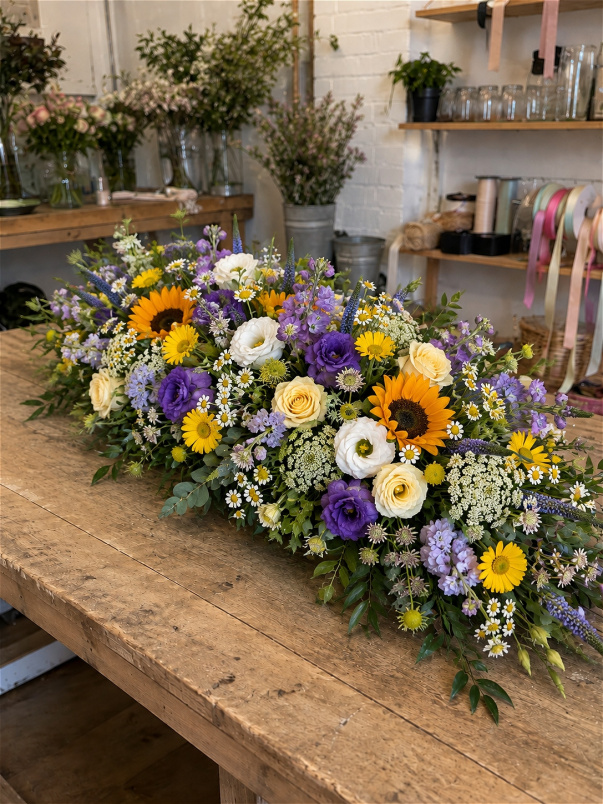 Funeral Flowers | Golden Meadow Casket Spray