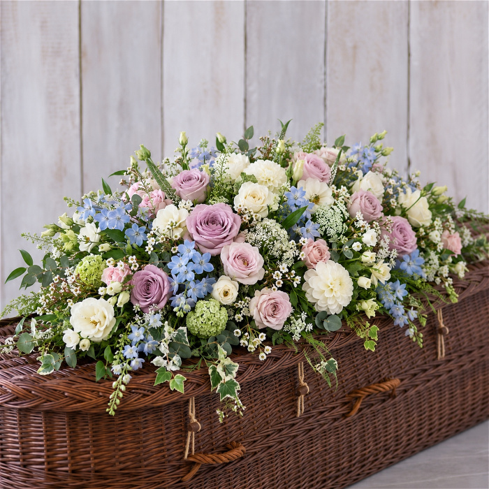Funeral Flowers | Pastel Garden Casket Spray
