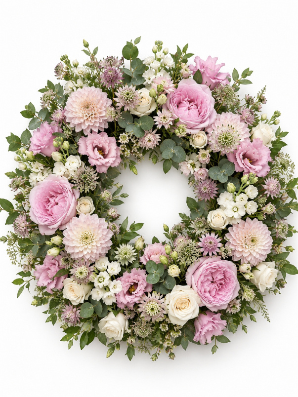 Funeral Flowers | Pastel Pinks Loose Wreath