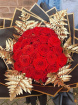 Rose Bouquets | 25 Red Naomi Roses with Gold Foliage