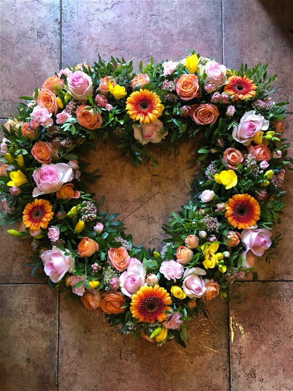 Hearts  | Pink Rose And Orange Gerbera ~  Open Floral Heart