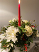 Tall candle arrangement silver and red