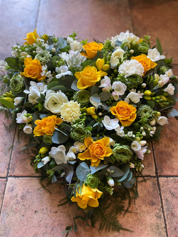 Hearts  | Yellow Rose And Freesia Mixed Floral Heart