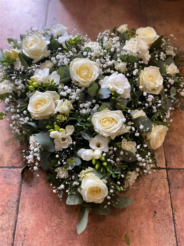 Hearts  | Heart ~ White Rose, Freesia With Gypsophila