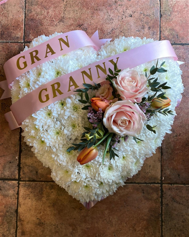 Hearts  | Blush Pink Rose Spray On Solid White Massed Heart
