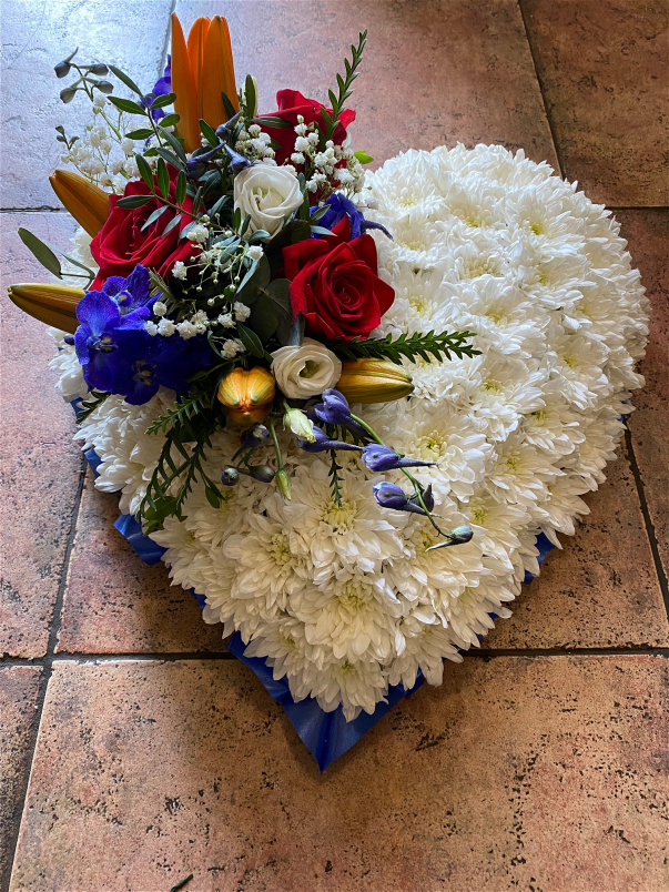 Hearts  | Orange Lily Spray On Solid White Massed Heart