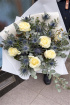 Bouquet Designs | Eucalyptus with Thistles and White Roses ~ Bouquet