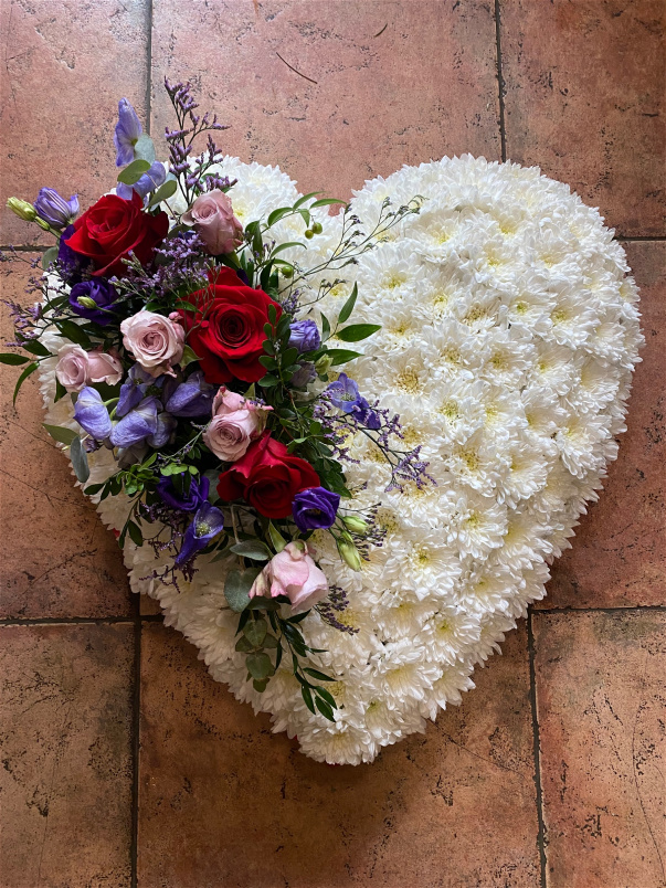 Hearts  | Pinks & Blue Spray With A Touch Of Red ~ On A Solid Massed Heart