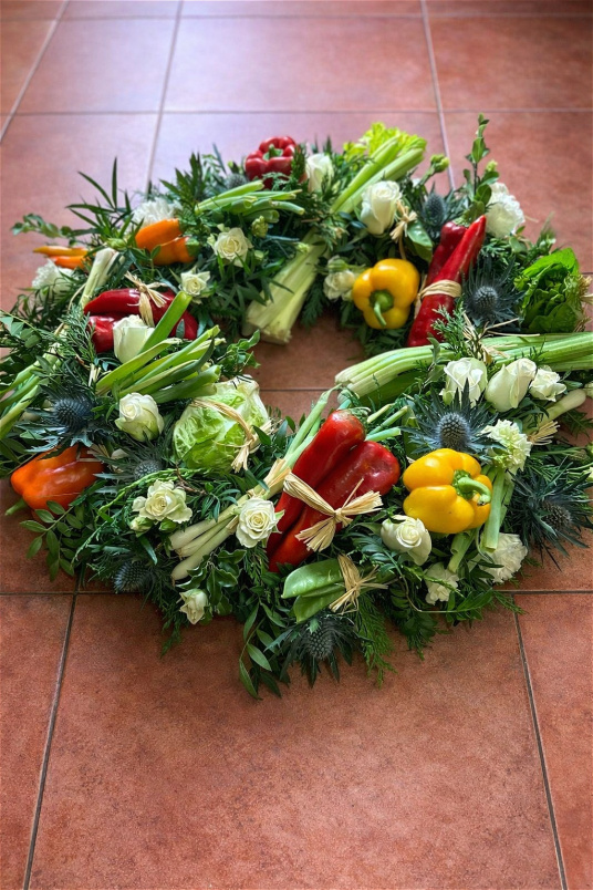 Bespoke funeral tributes | Wreaths  | Vegetable Patch ~ Mixed Wreath