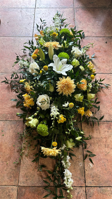 Sympathy Sprays | Green white And Gold Double Ended  ~ Sympathy Spray
