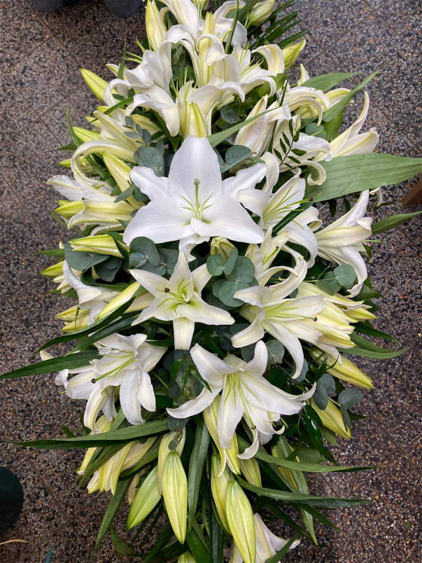 Funeral- casket sprays  | White Lily Casket Spray