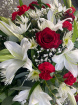 Funeral- casket sprays  | Red and White Casket Spray